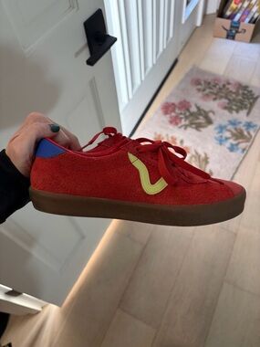 Vans Red Suede Sneakers with Yellow Accent